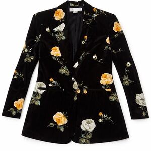 Saks Fifth Avenue 100% Silk Floral Blazer | Black Rose Jacket
